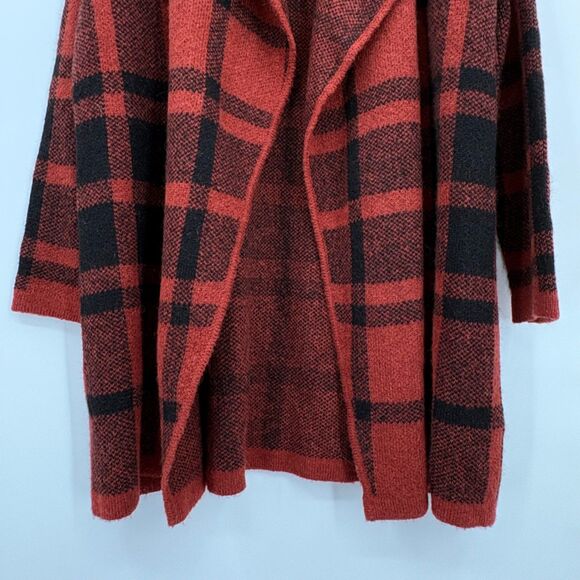 Soft Surroundings Cozy Cottage Long Open Cardigan Red Plaid, PXL, Wool Alpaca - Picture 4 of 8